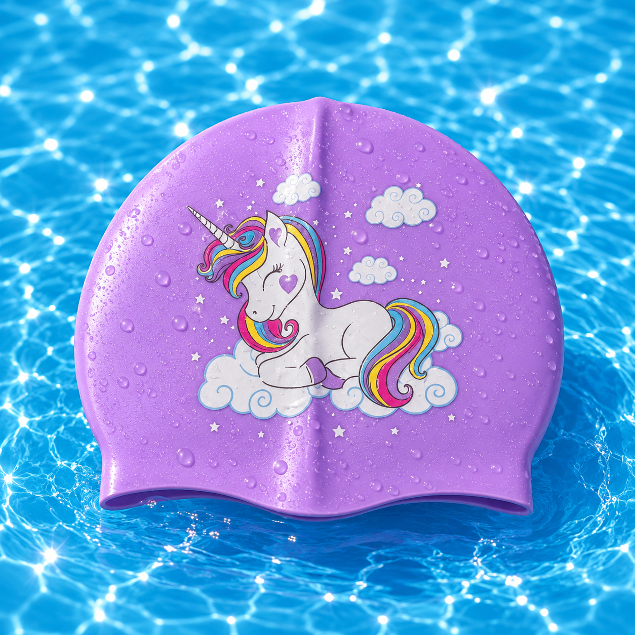 Silicon Swim Cap - Purple Unicorn Print 52g