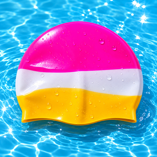 Silicon Swim Cap - Yellow/ Pink Print 60g