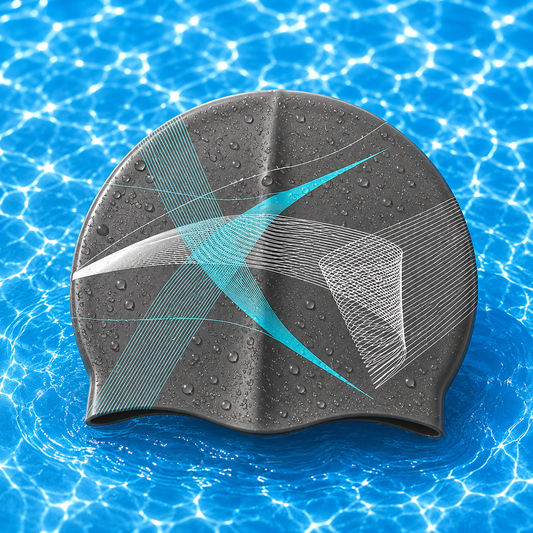 Silcone Swim Cap - Aqua and Black Print 60g
