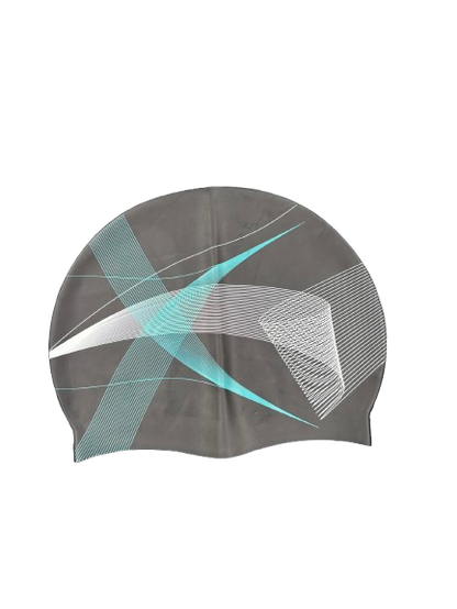 Silcone Swim Cap - Aqua and Black Print 60g