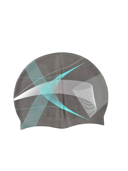 Silcone Swim Cap - Aqua and Black Print 60g