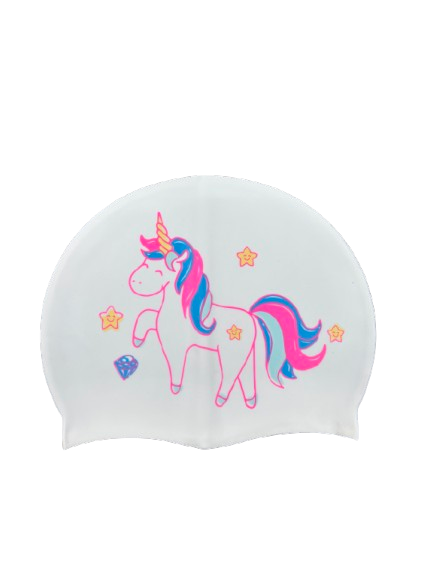 Silicon Swim Cap - White Unicorn Print 61g