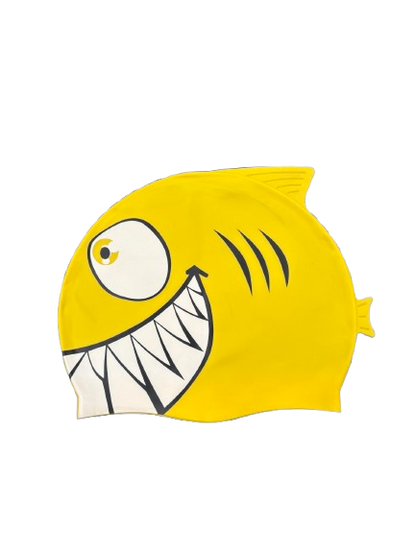 Silicon Swim Cap - Yellow Shark Print