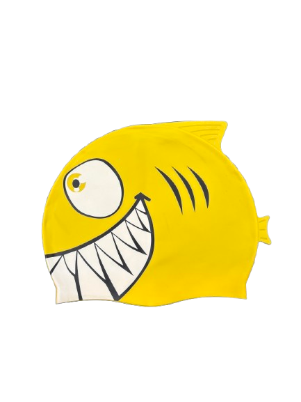 Silicon Swim Cap - Yellow Shark Print